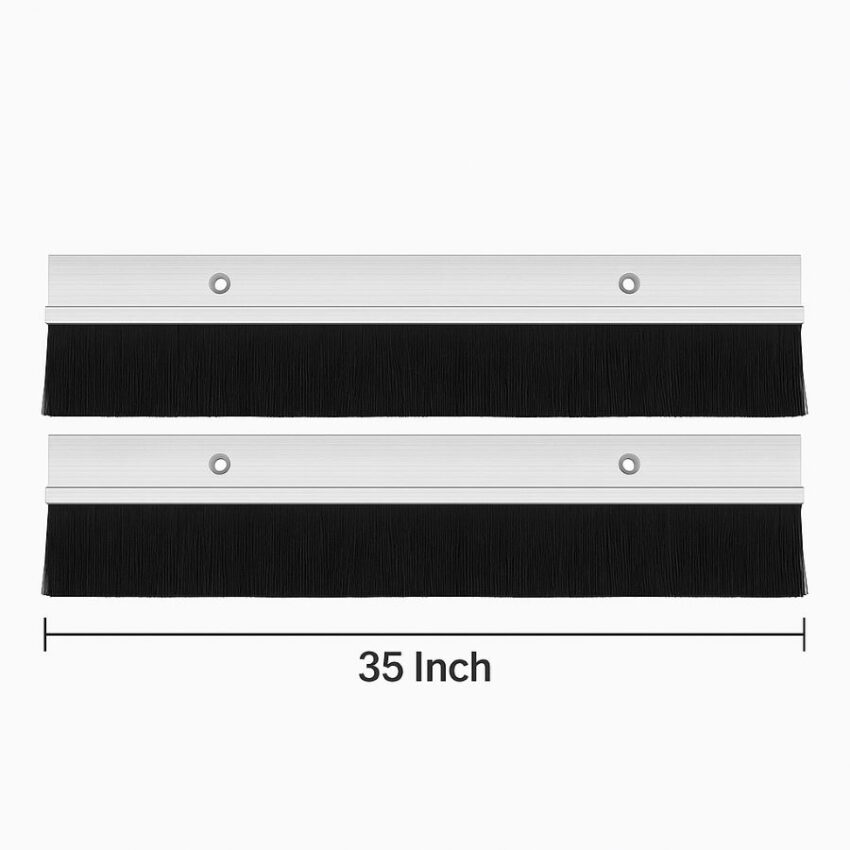 two uxcell door sweeps side by side, each 35‑inch long with black bristles