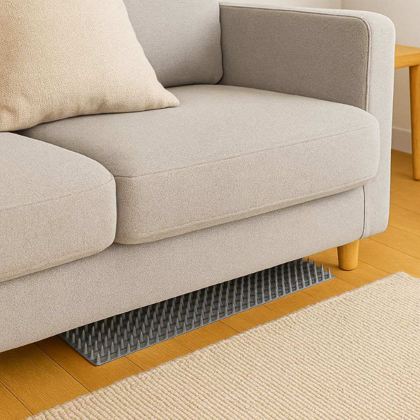 Zopeal spike mat hidden behind couch cushion indoors