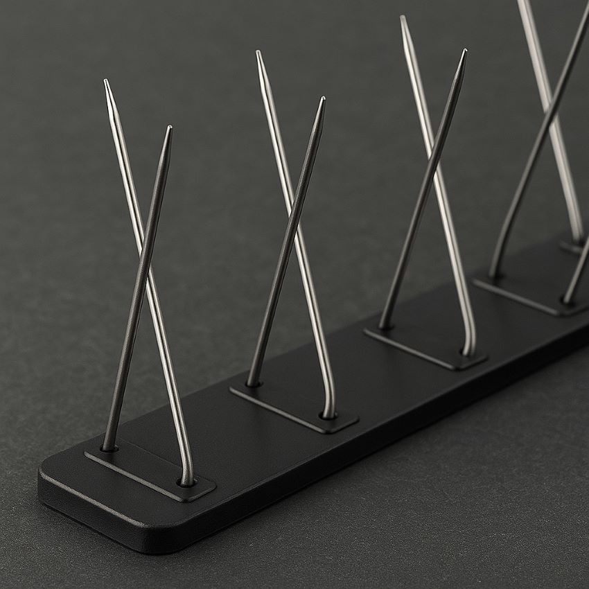 six stainless‑steel spikes per cluster protruding from the black base, showing strong construction