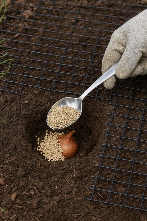 A tablespoon of granules added to a bulb hole before backfilling