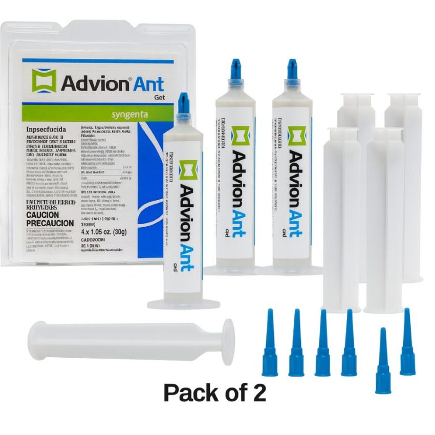 Advion Ant Gel carton with four 30 gram syringes, plunger, and tips, Pack of 2 shown