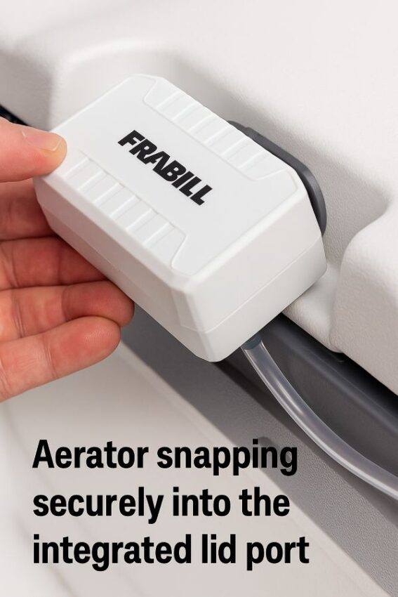 Aerator snapping securely into the integrated lid port on the cooler.
