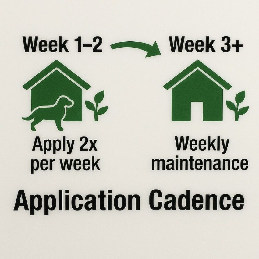 Application cadence graphic showing frequent early applications, then weekly maintenance.