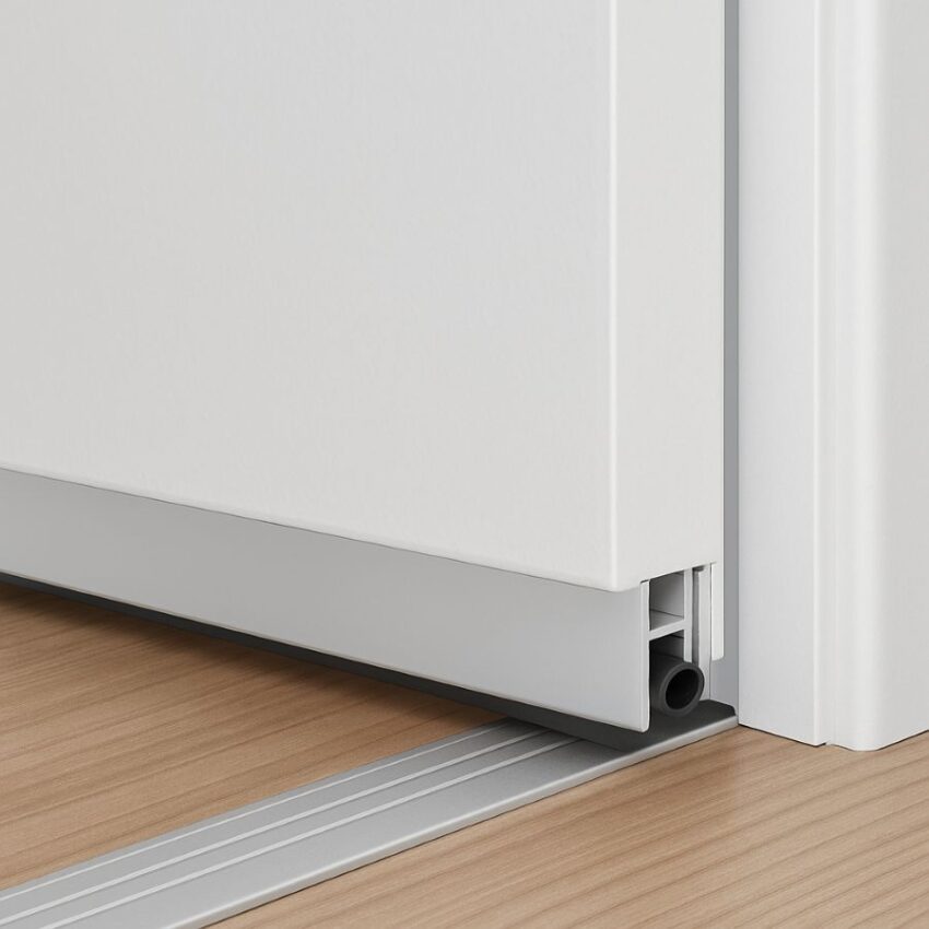 Automatic door bottom sealing to a low saddle, paired with perimeter gasketing for best results