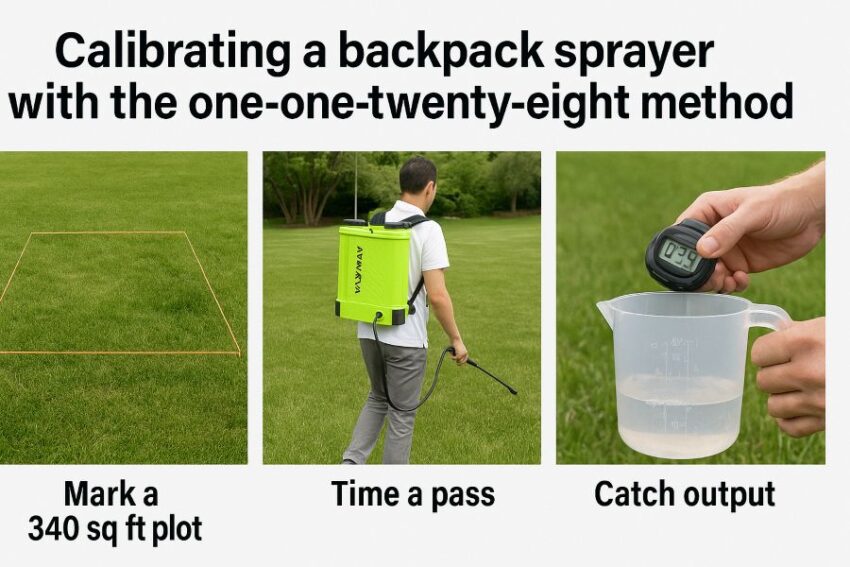 Calibrating a backpack sprayer with the one-one-twenty-eight method