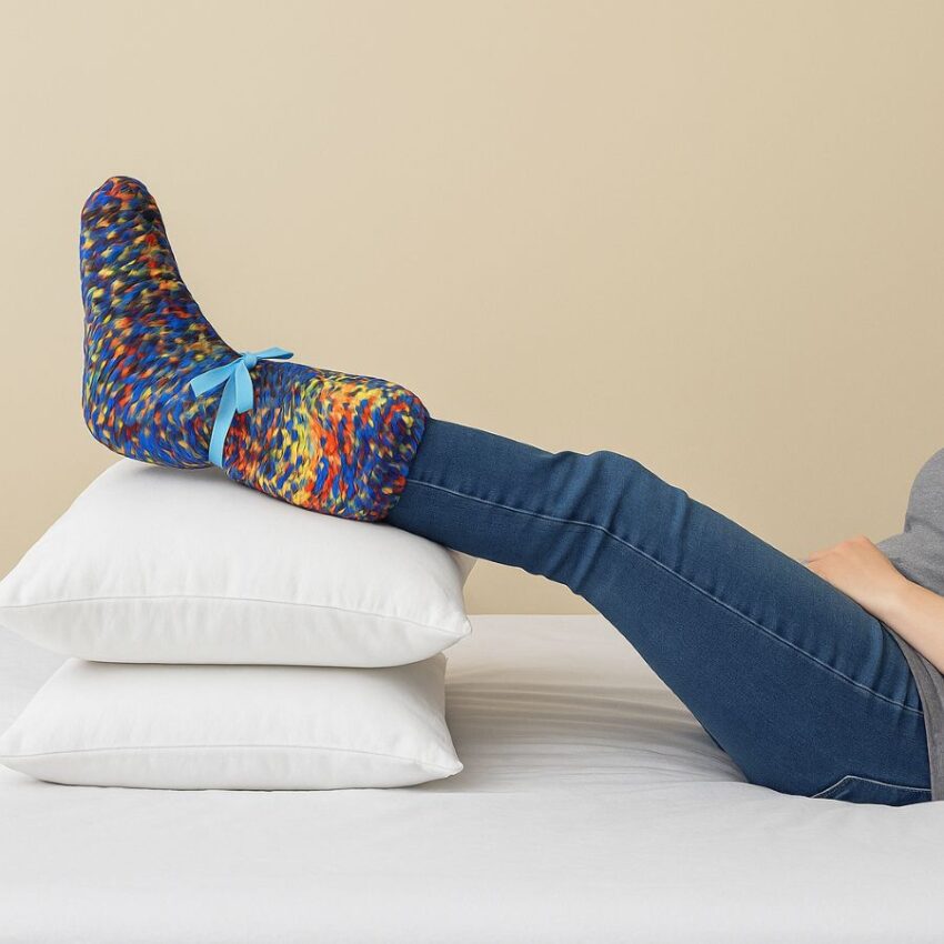 Correct elevation posture with foot above hip and heel free of pressure.