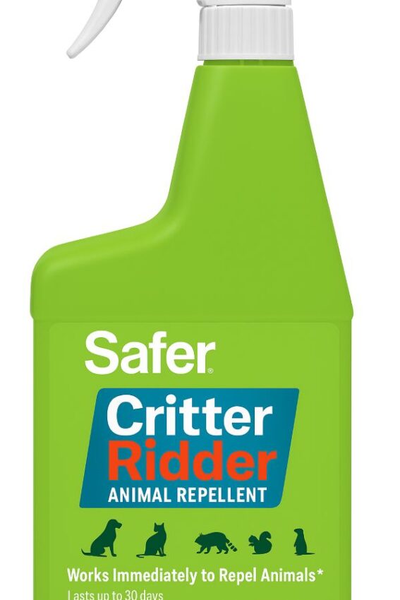 Critter Ridder spray bottle with icons for the six animals listed on the label