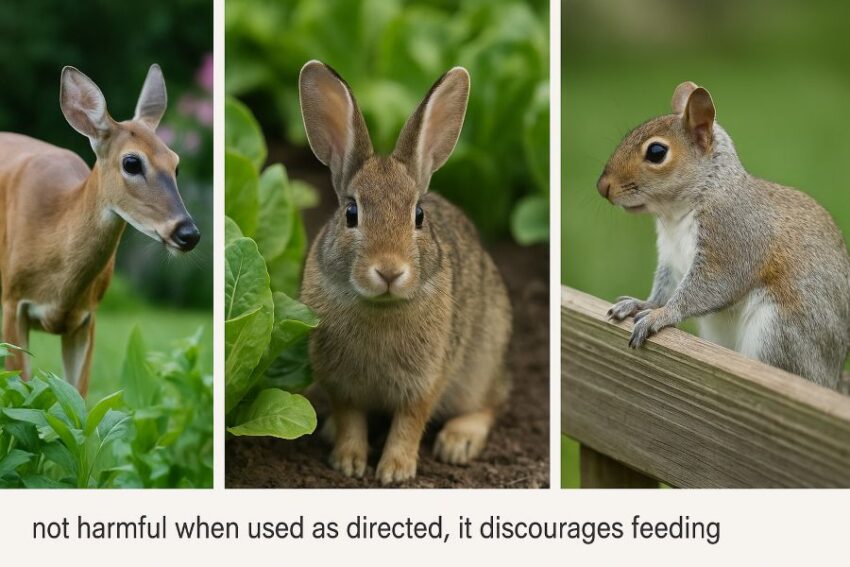 Deer, rabbit, and squirrel that the product is labeled to repel