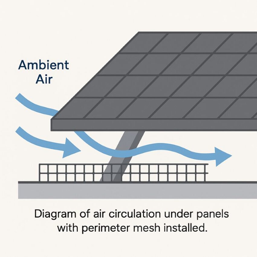Diagram of air circulation under panels with perimeter mesh installed