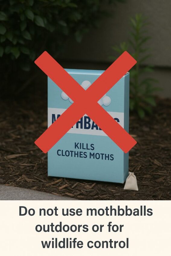 Do not use mothballs outdoors or for wildlife control.