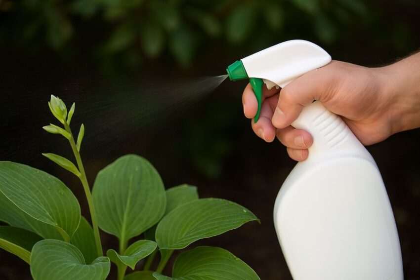 Fine mist application to leaves and buds until light coverage