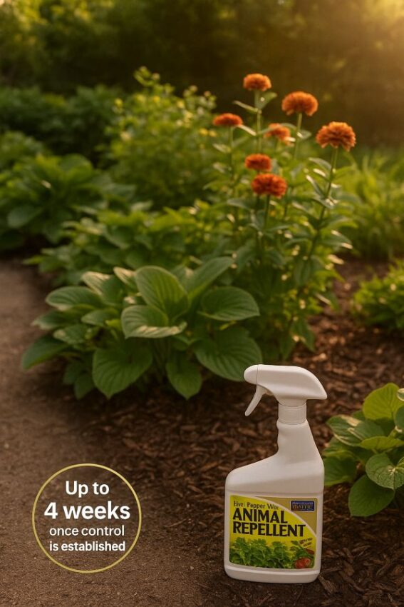 Healthy garden after routine applications of capsaicin repellent