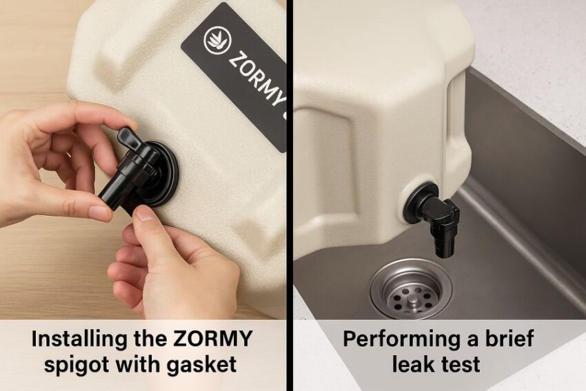 Installing the ZORMY spigot with gasket and performing a brief leak test
