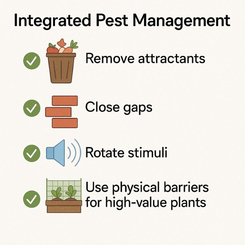 Integrated pest management steps that boost repeller effectiveness: housekeeping, exclusion, rotation