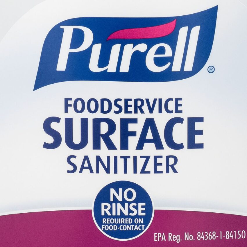 Label crop highlighting no-rinse food-contact directions and EPA Reg. No. 84368-1-84150.