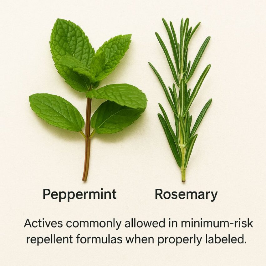 Peppermint and rosemary as examples of botanical actives used in minimum-risk repellents