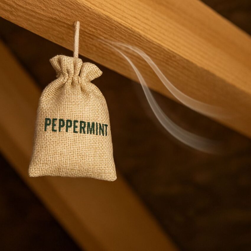 Peppermint pouch releasing scent along a typical rodent travel edge