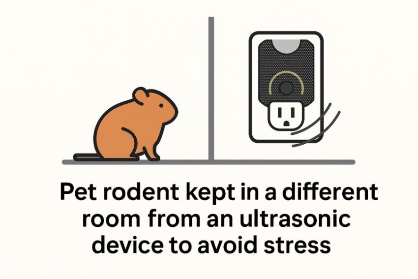 Pet rodent kept in a different room from an ultrasonic device to avoid stress