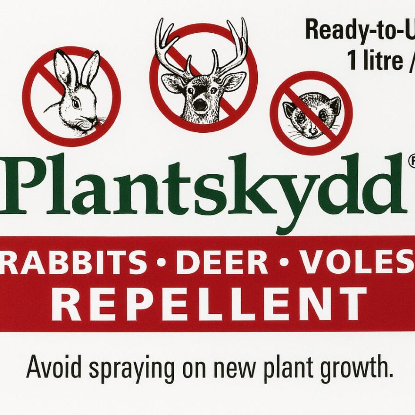 Plantskydd RTU label close-up highlighting animal targets and use guidance