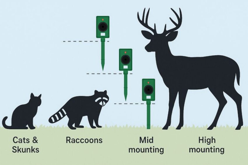 Recommended mounting heights for different animals from ground level up to deer chest height