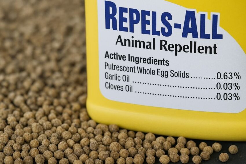 Repels-All granules and bottle