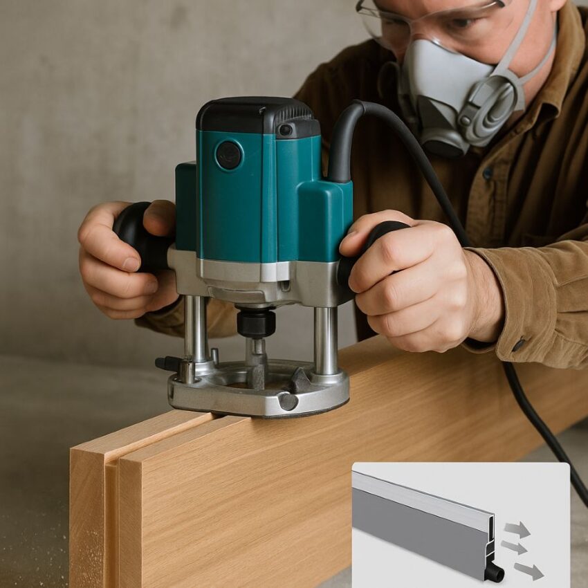 Routing a clean pocket for a fully mortised automatic door bottom