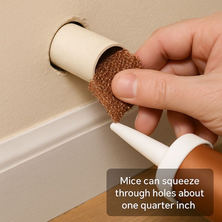 Sealing a 1/4-inch gap with copper mesh to block mouse entry