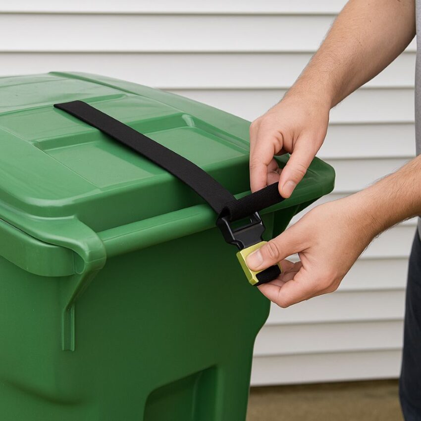 Snapping the strap into the anchor and checking the lid opens and closes smoothly