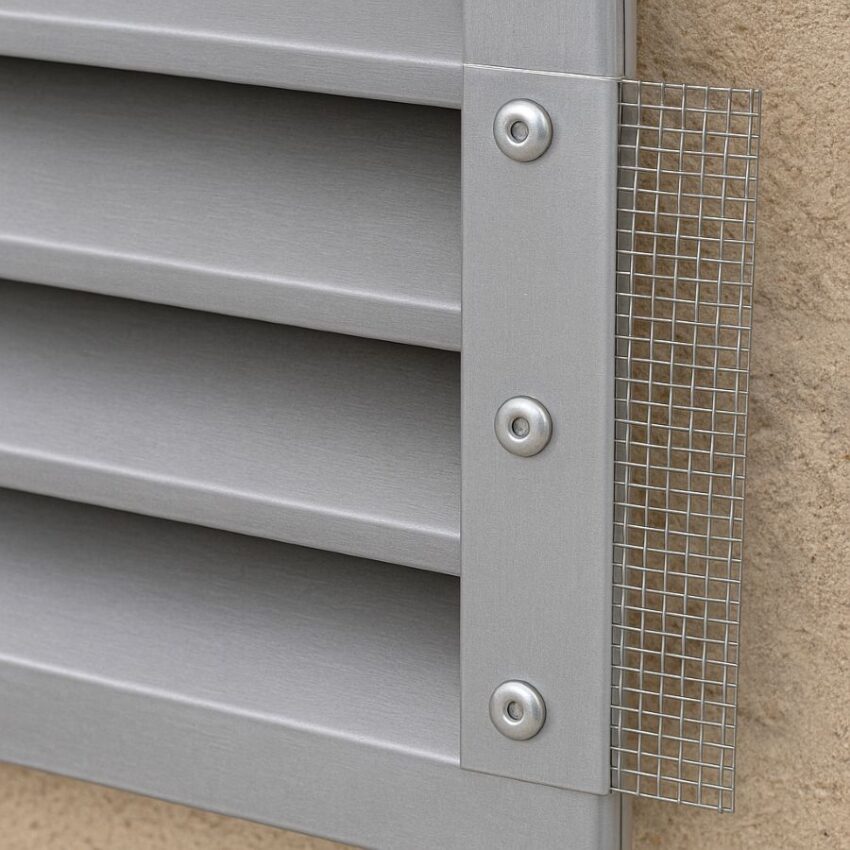 Stainless mesh attached to a metal louver with rivets; frame option for masonry installs