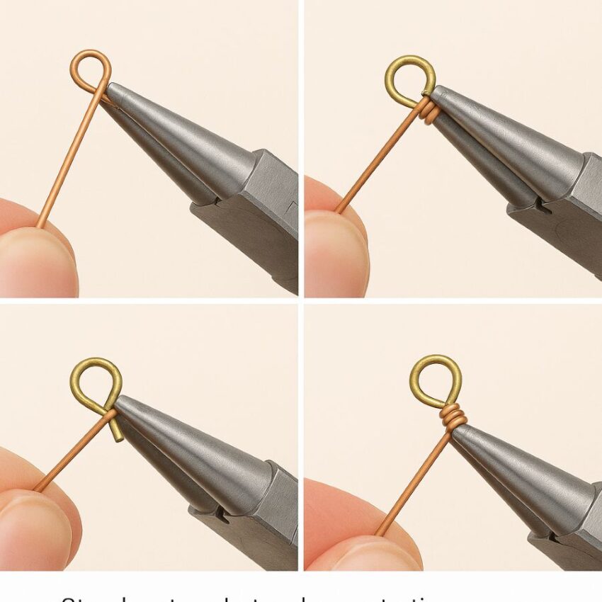 Step-by-step photos demonstrating a wrapped wire loop with consistent coils