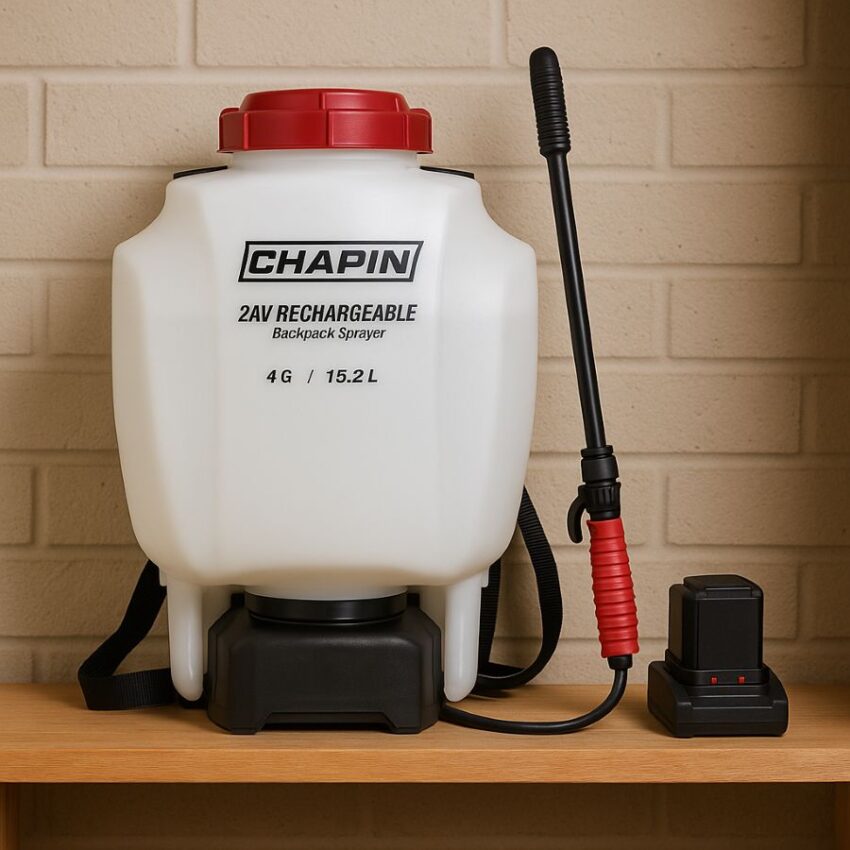 Stored Chapin 63924 with battery on the charger in a cool, dry space.