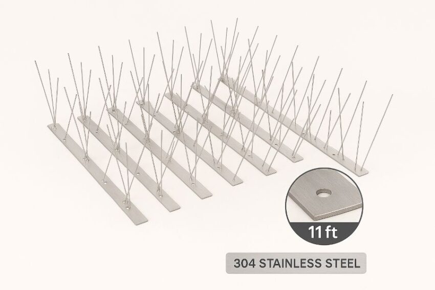 Ten sections of 304 stainless steel bird spikes totaling eleven feet