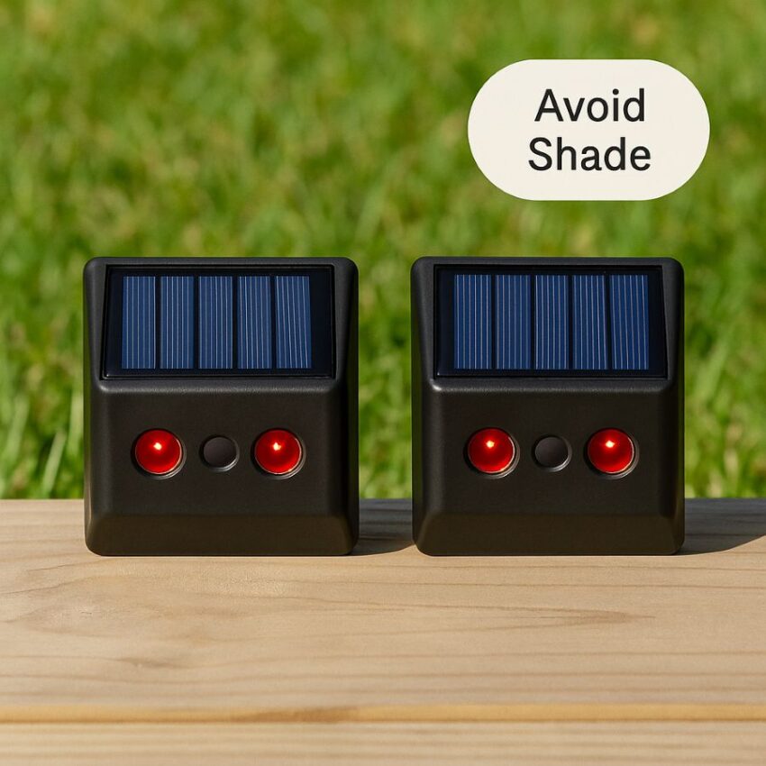 Two solar units charging in direct sunlight away from shade