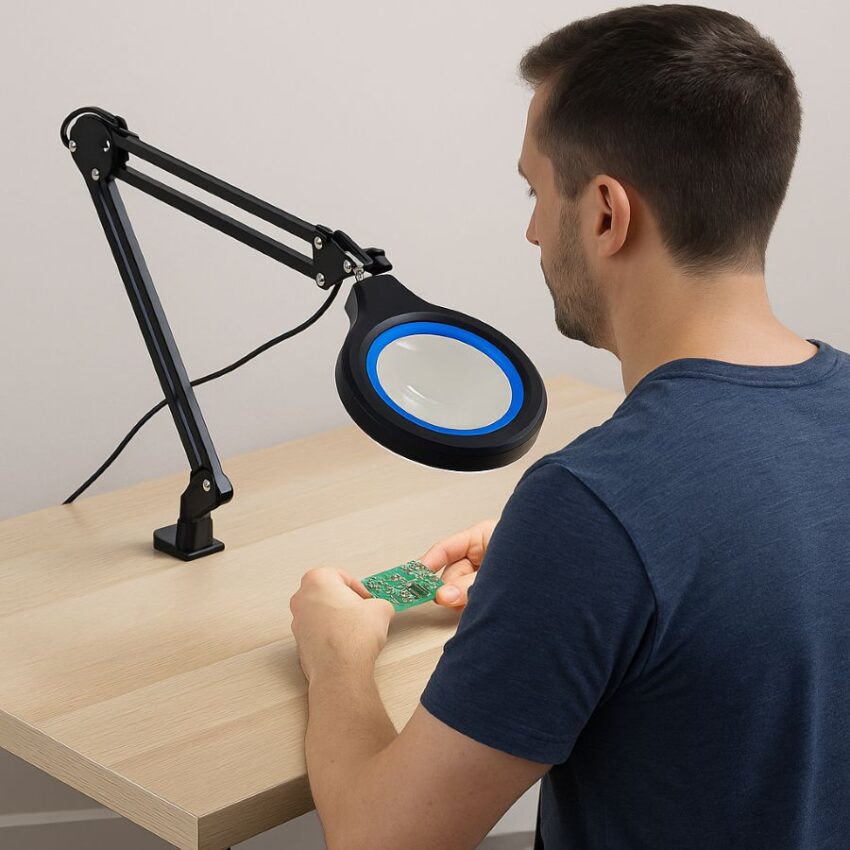 User positioning work at the lens focal distance while maintaining upright posture.