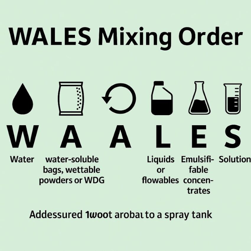 WALES mixing order graphic for adding products to a spray tank
