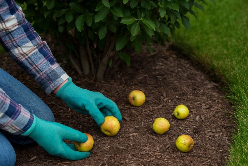 Wearing gloves and removing food attractants before applying Critter Ridder granules