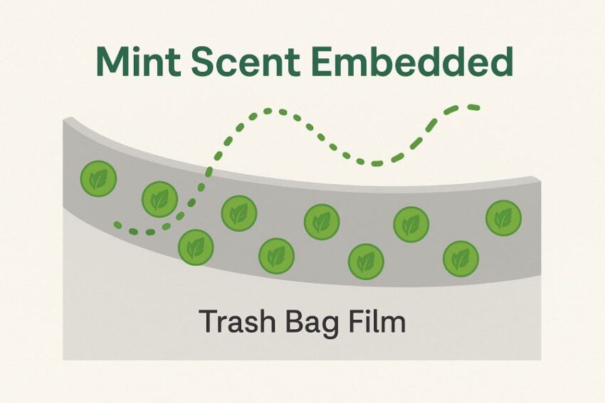 mint scent embedded in the trash bag film.