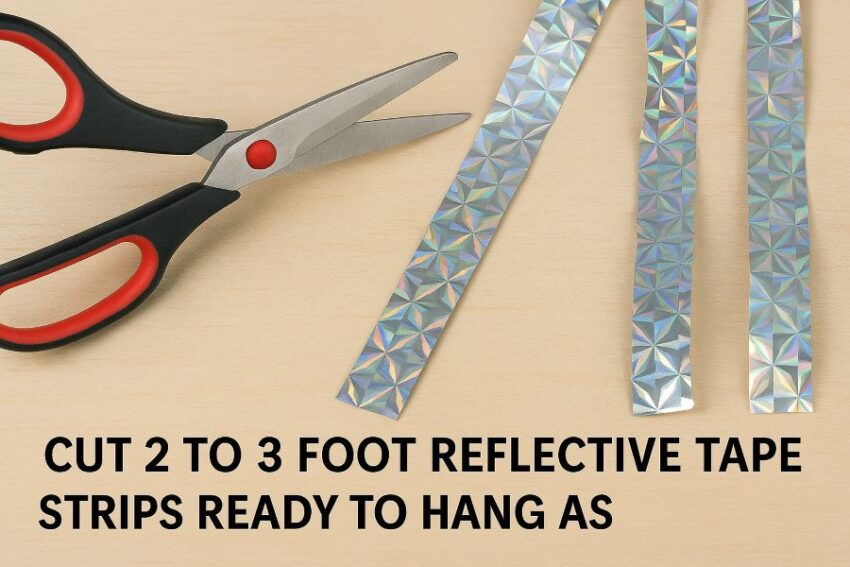 Cut 2 to 3 foot reflective tape strips ready to hang as bird deterrents