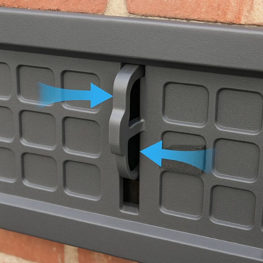 vent cover clip snapping onto the vent’s center mullion