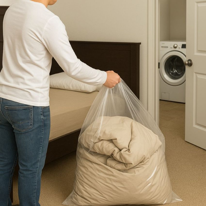 Bagging bedding before treatment to move it straight to the dryer.