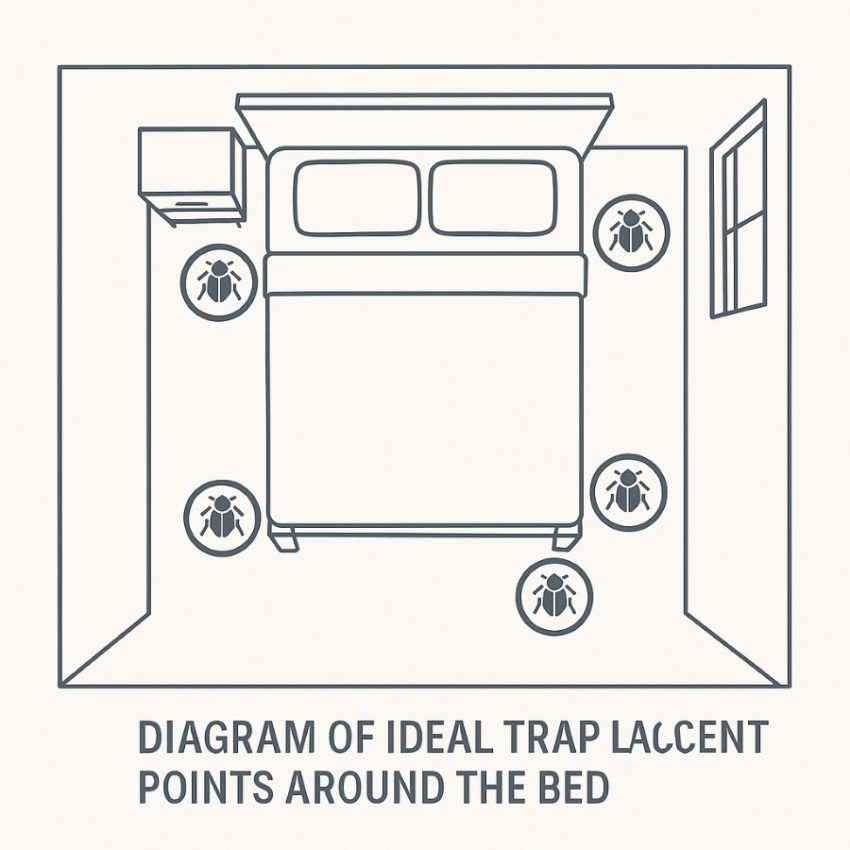 Diagram of ideal trap placement points around the bed