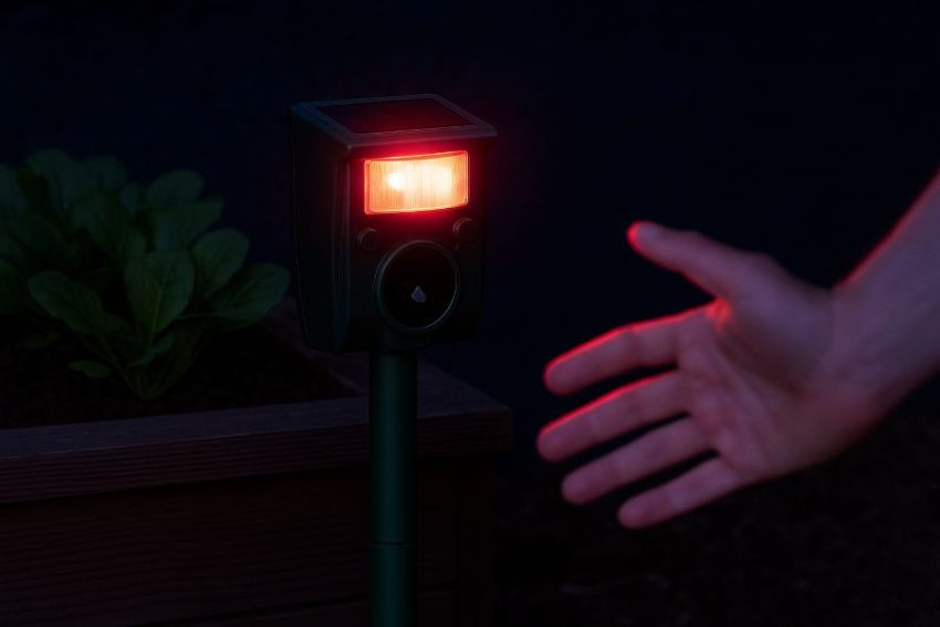 Nighttime walk test with motion activated strobe flashing as a hand passes in front of the PIR sensor